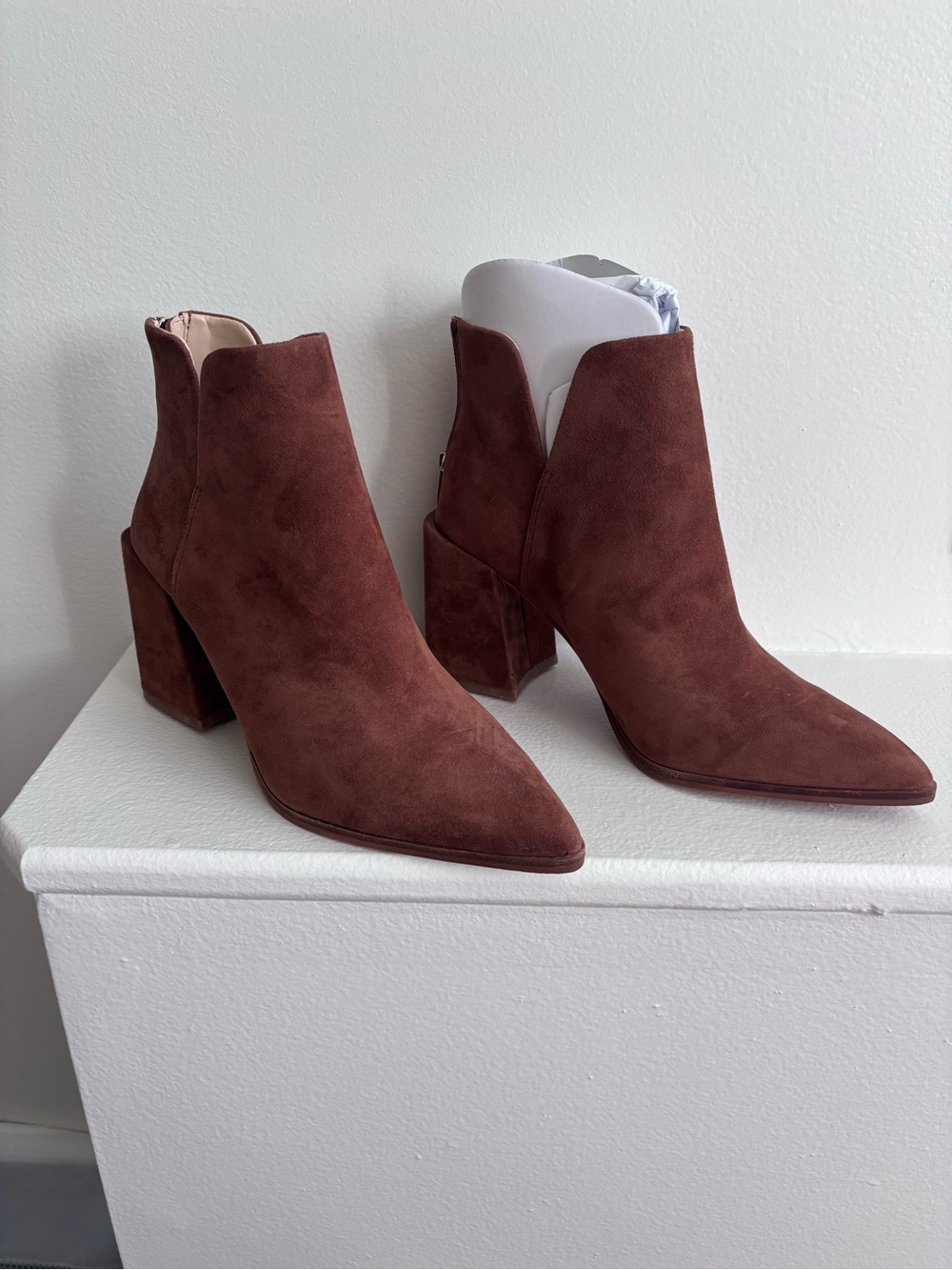 Vince Camuto Suede Ankle Boots in Chocolate Brown